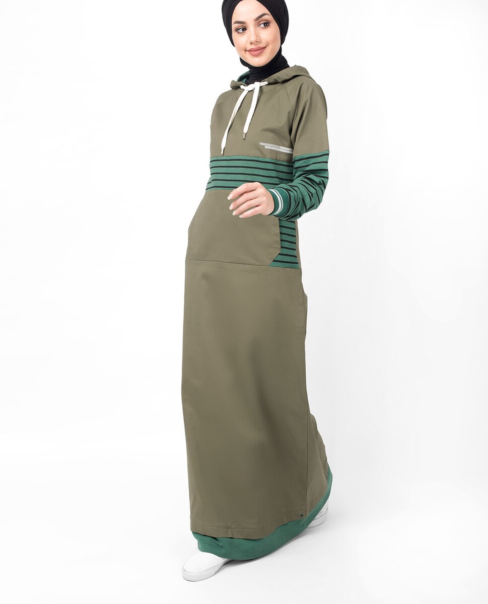 Khaki Casual Hooded Abaya Jilbab