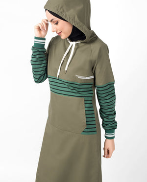 Khaki Casual Hooded Abaya Jilbab