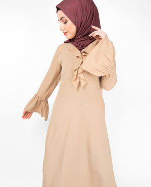 Lightweight Ruffle Neck Sand Abaya