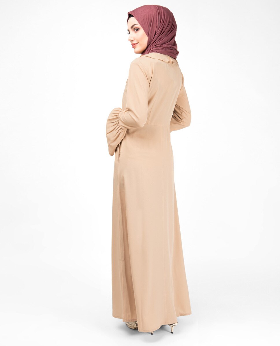 Lightweight Ruffle Neck Sand Abaya