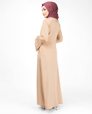 Lightweight Ruffle Neck Sand Abaya