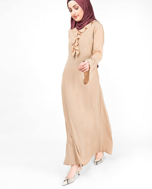 Lightweight Ruffle Neck Sand Abaya