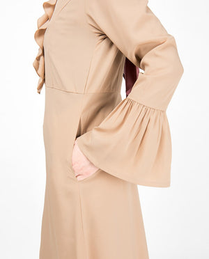 Lightweight Ruffle Neck Sand Abaya