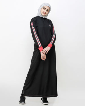 Midnight Black Striped Sleeve Jilbab Abaya