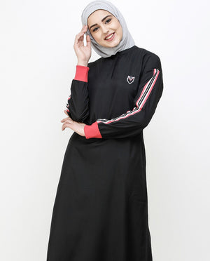Midnight Black Striped Sleeve Jilbab Abaya