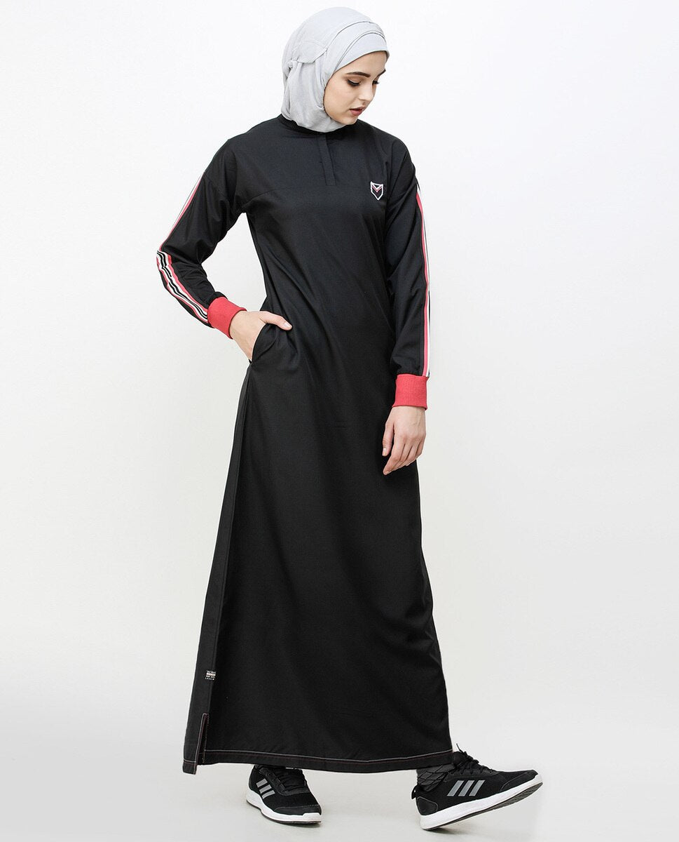Midnight Black Striped Sleeve Jilbab Abaya