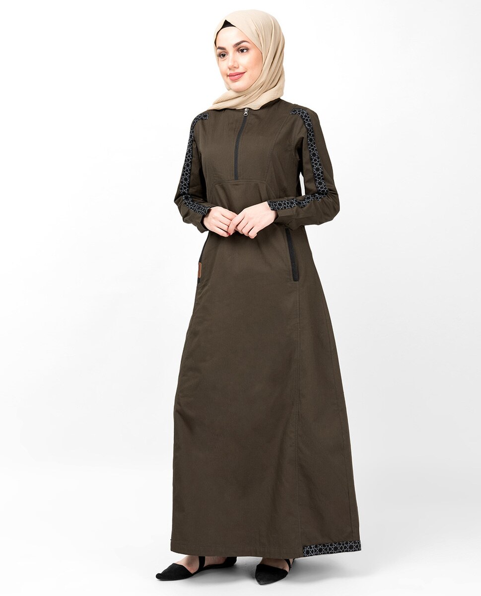 Military Green Geo Print Abaya Jilbab