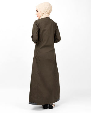 Military Green Geo Print Abaya Jilbab