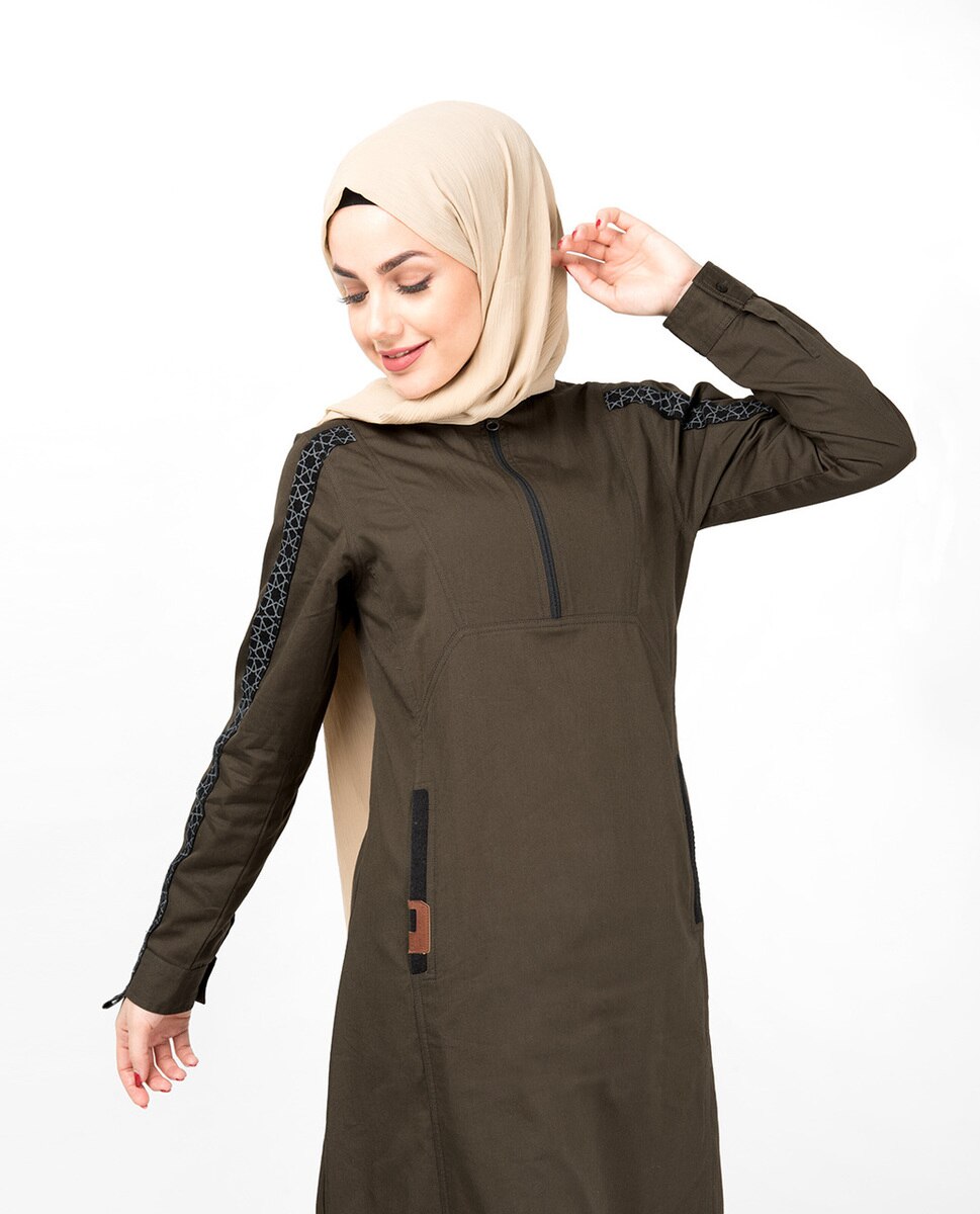 Military Green Geo Print Abaya Jilbab