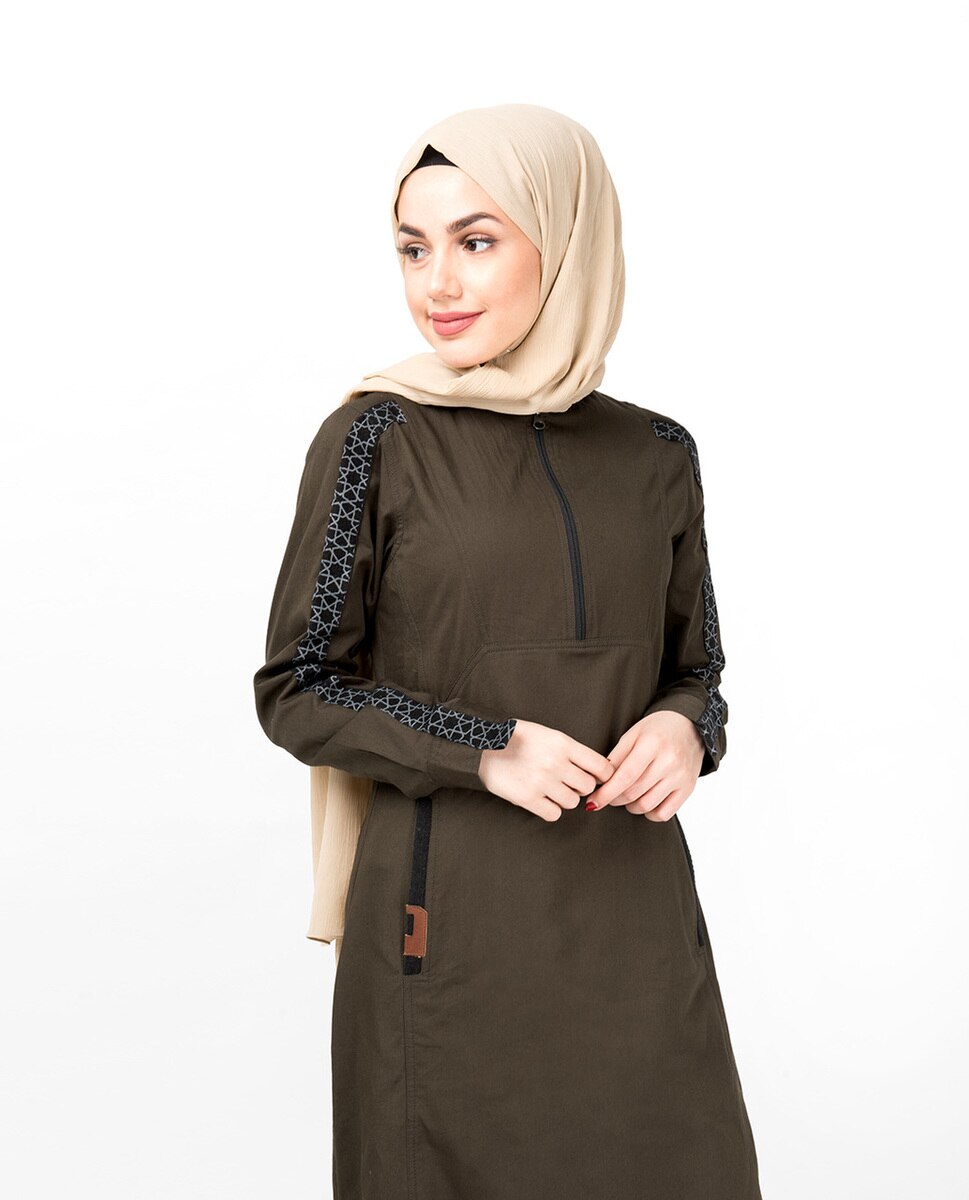 Military Green Geo Print Abaya Jilbab
