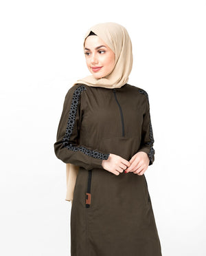 Military Green Geo Print Abaya Jilbab