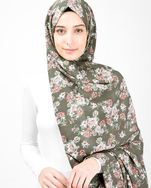 Natural Olive Floral Hijab