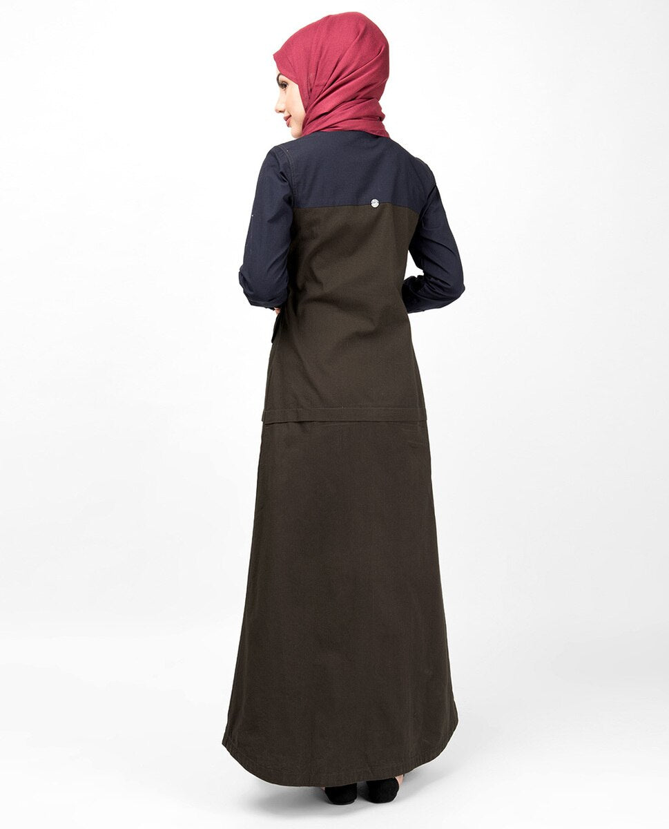 Navy & Olive Full Front Open Abaya