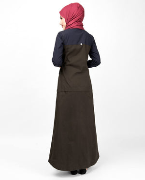 Navy & Olive Full Front Open Abaya