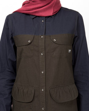 Navy & Olive Full Front Open Abaya