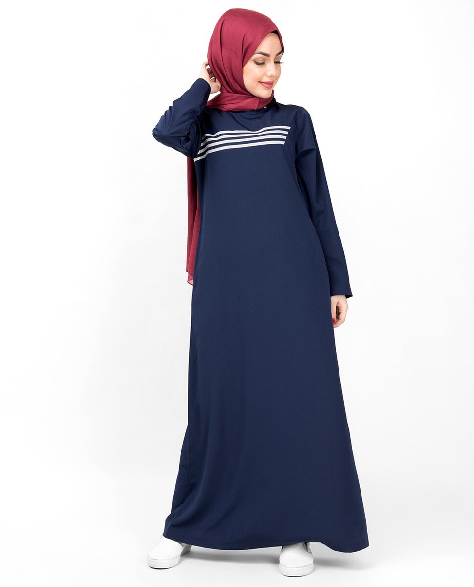 Navy & White Contrast Stripes Abaya Jilbab
