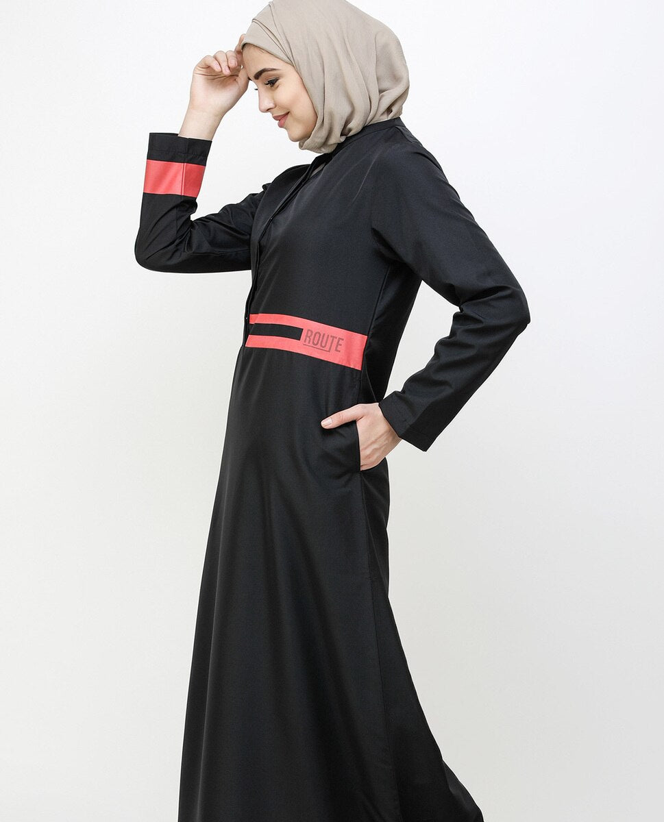 Off Center Black Placket Jilbab Abaya