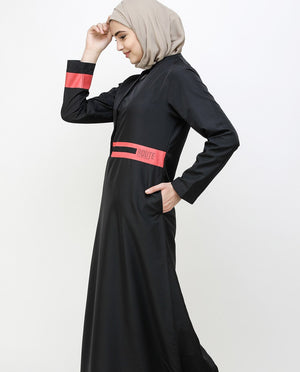 Off Center Black Placket Jilbab Abaya