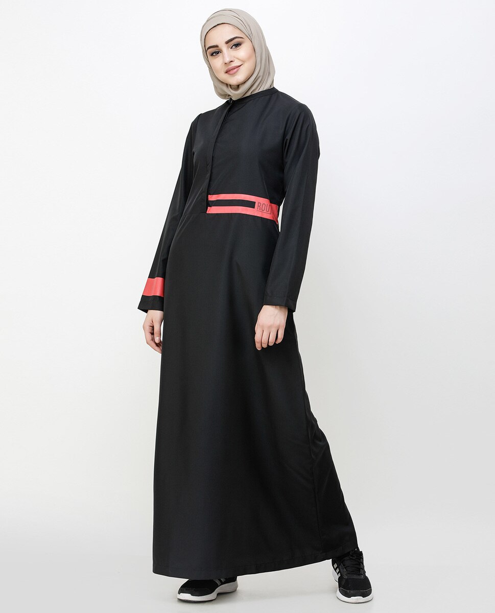 Off Center Black Placket Jilbab Abaya