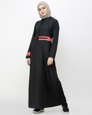 Off Center Black Placket Jilbab Abaya