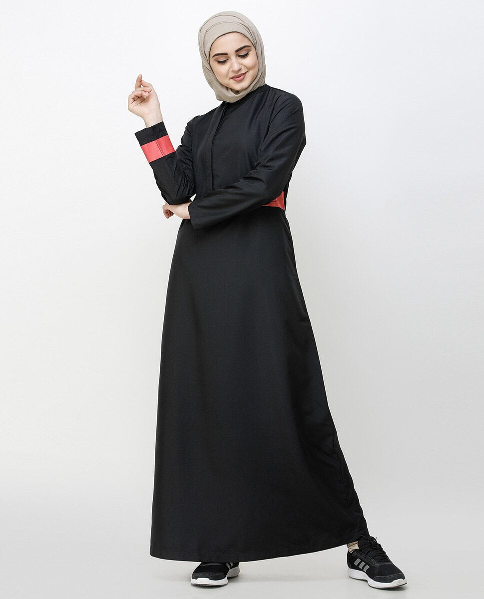 Off Center Black Placket Jilbab Abaya