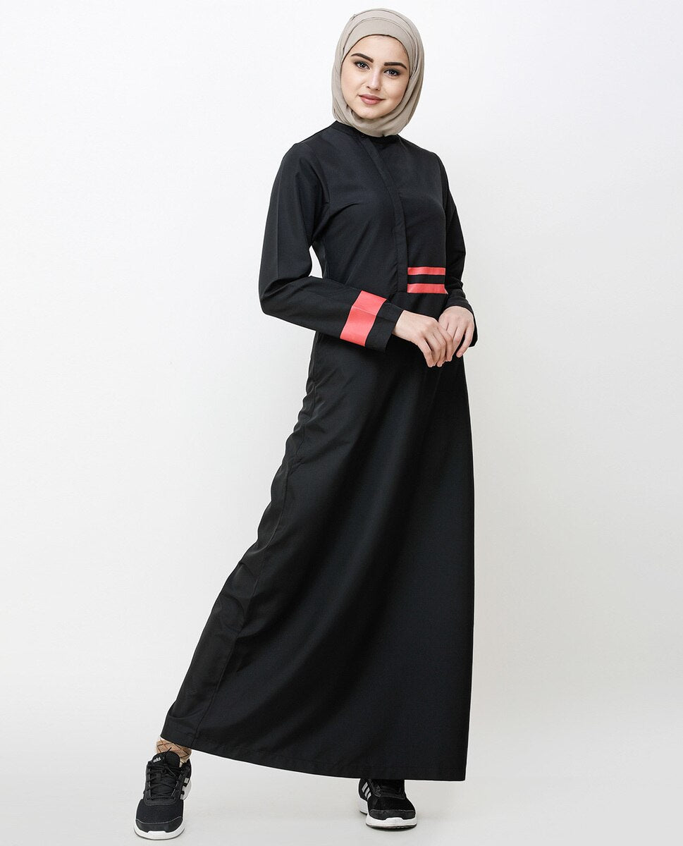 Off Center Black Placket Jilbab Abaya