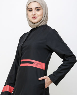 Off Center Black Placket Jilbab Abaya