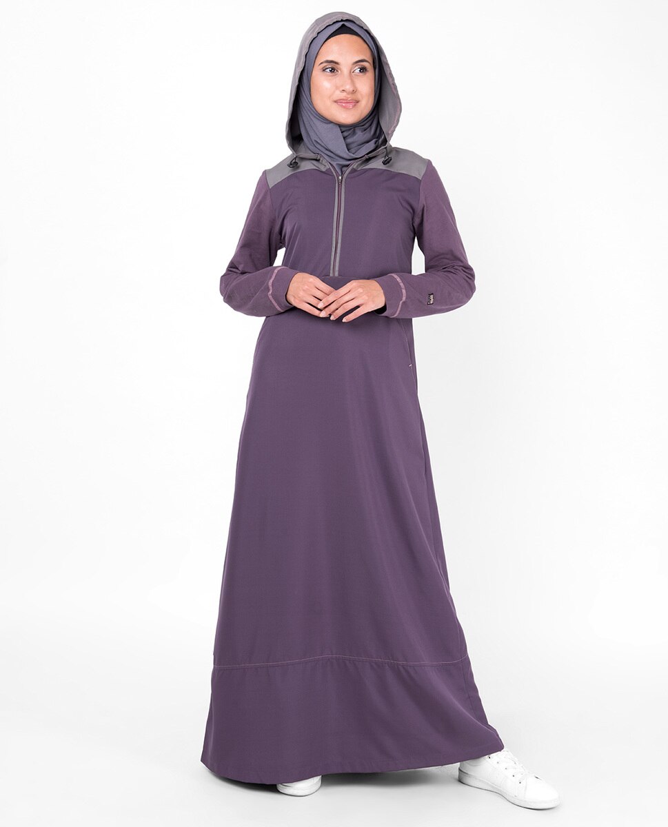 Purple Hooded Kangaroo Pocket Jilbab Abaya