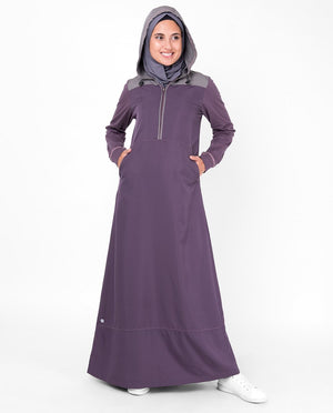 Purple Hooded Kangaroo Pocket Jilbab Abaya