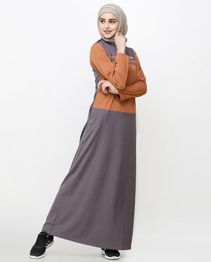 Rabbit Grey & Brown Shoulder Button Jilbab Abaya