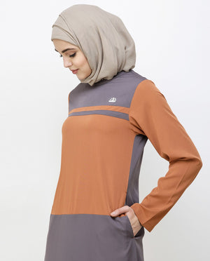 Rabbit Grey & Brown Shoulder Button Jilbab Abaya