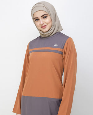 Rabbit Grey & Brown Shoulder Button Jilbab Abaya