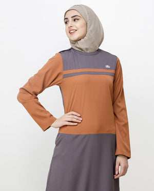 Rabbit Grey & Brown Shoulder Button Jilbab Abaya