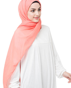 Coral Pink Pineneedle Cotton Voile Scarf Hijab