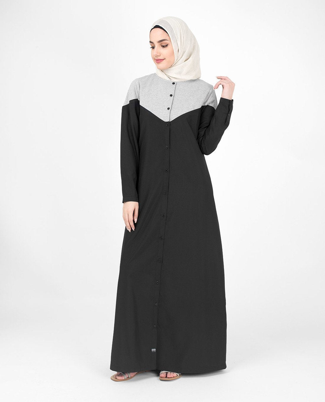 An All Seasons Black & Grey Color Blocking Abaya Jilbab S 54 Black