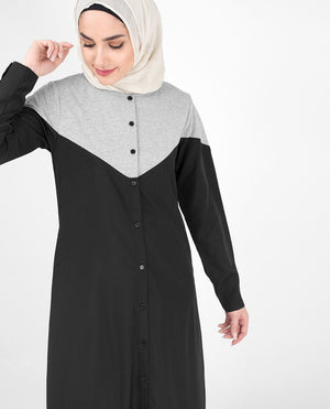 An All Seasons Black & Grey Color Blocking Abaya Jilbab S 54 Black