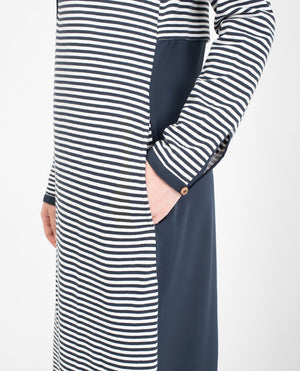 Beautiful Navy White Striped Mix Fabric Abaya or Jilbab S 54 Navy