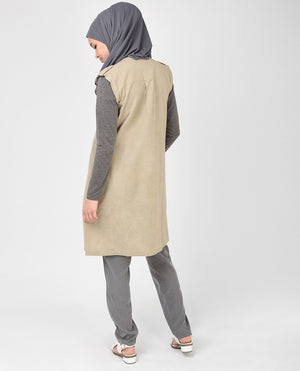 Beige and Brown Long Tunic Slim
