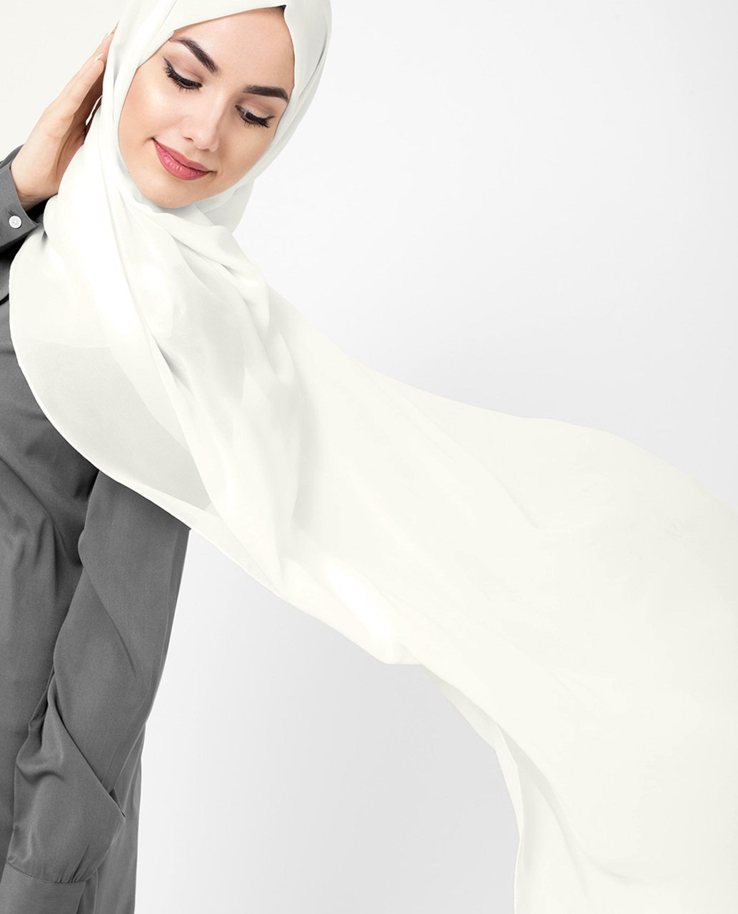 Bit of White Poly Georgette Hijab Regular