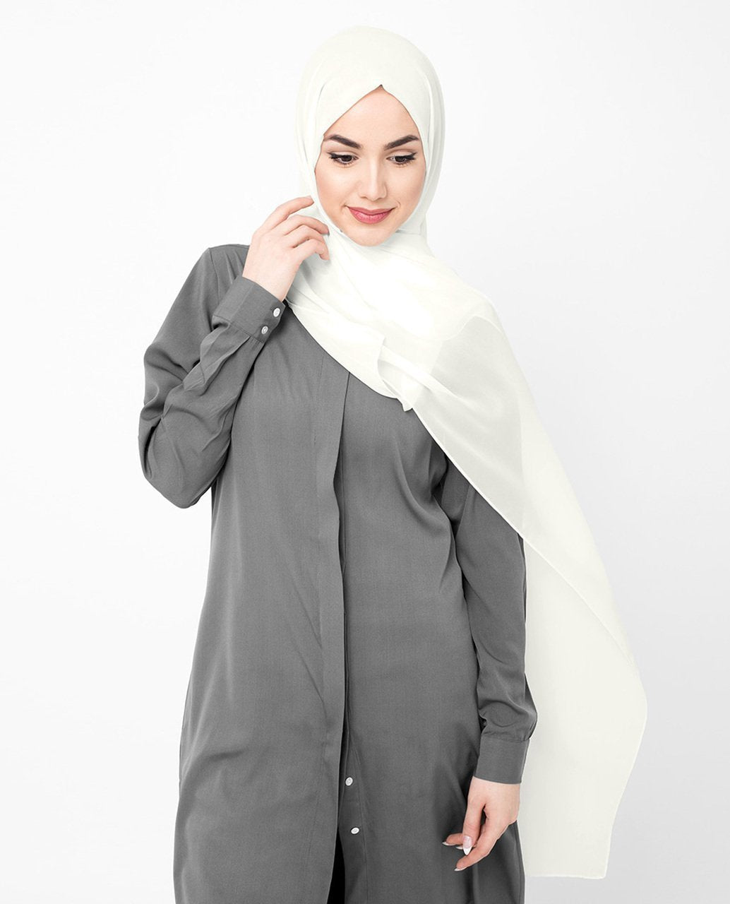 Bit of White Poly Georgette Hijab Regular