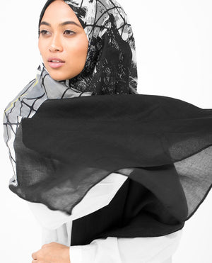 Black Abstract Print Viscose Hijab Medium Black