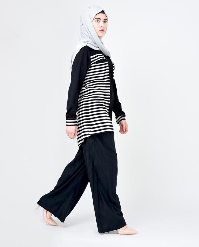 Black and Light Grey Striped Top Slim