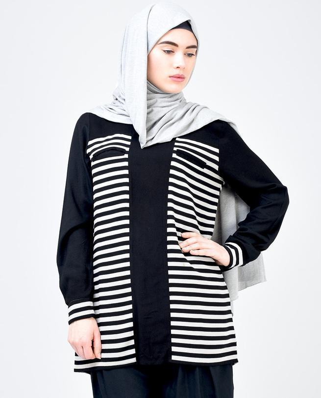 Black and Light Grey Striped Top Slim