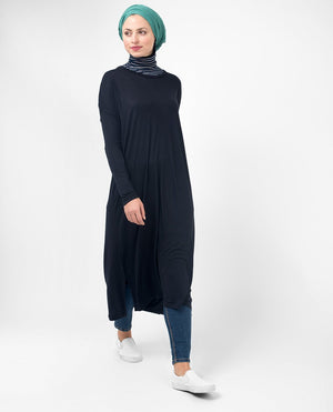 Black Casual Long Modest Top Small (8-10) Petite (- 5'2")