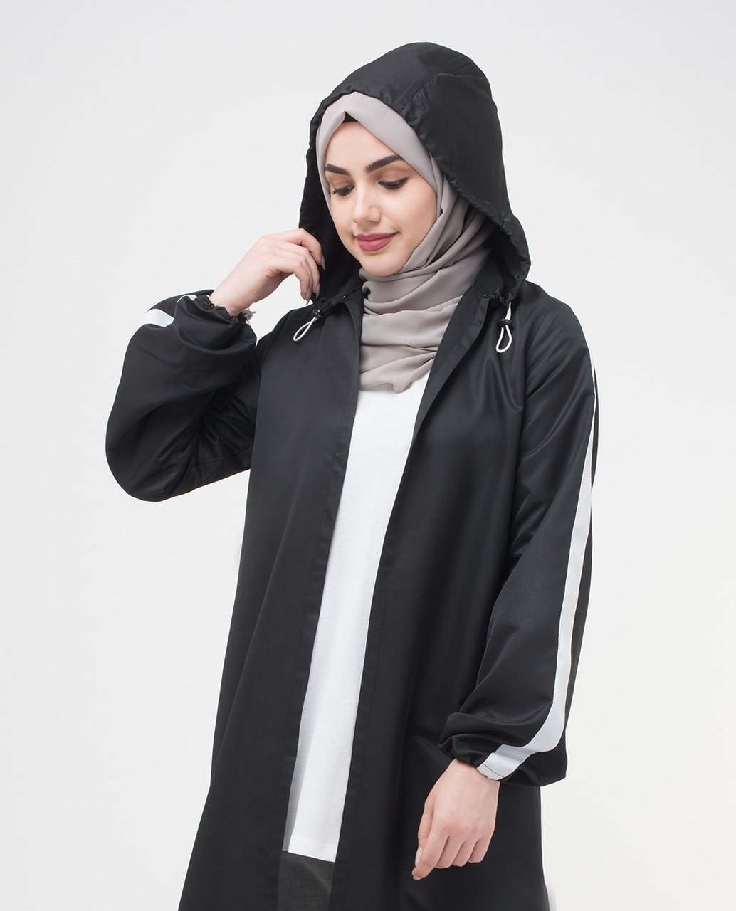 Black Hooded Outerwear Small Petite (- 5'2") Black
