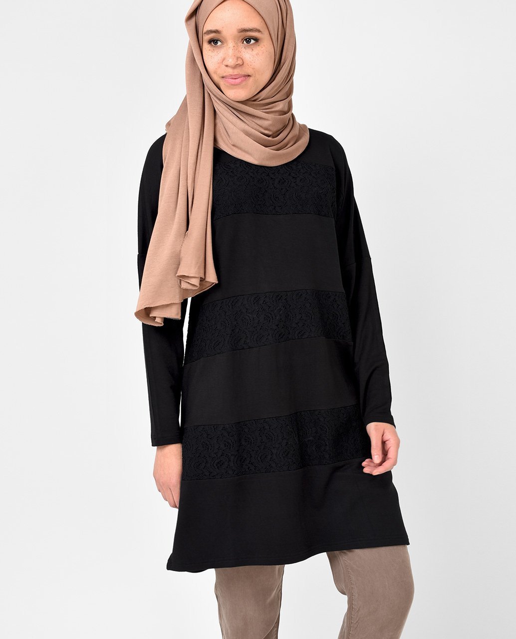 Black Lace Detail Top Slim
