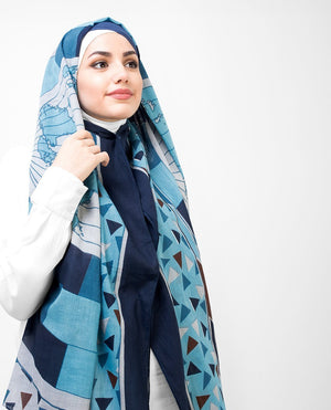 Blue And Teal Cotton Voil Hijab Regular Blue And Teal 