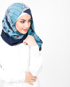 Blue And Teal Cotton Voil Hijab Regular Blue And Teal