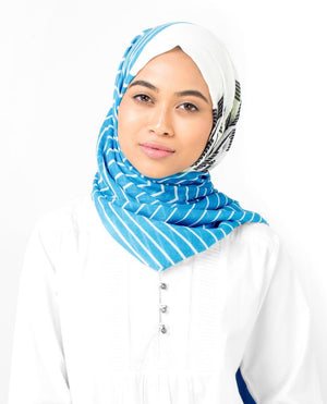 Blue Ziz Zag Viscose Hijab Maxi Blue