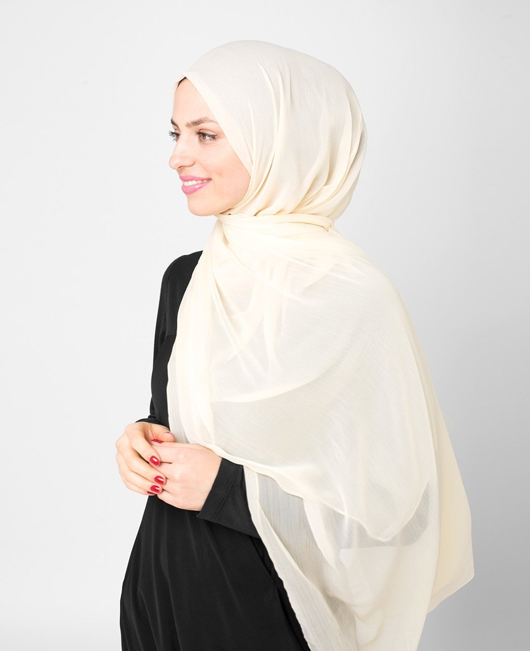 Bone White Poly Chiffon Hijab Regular